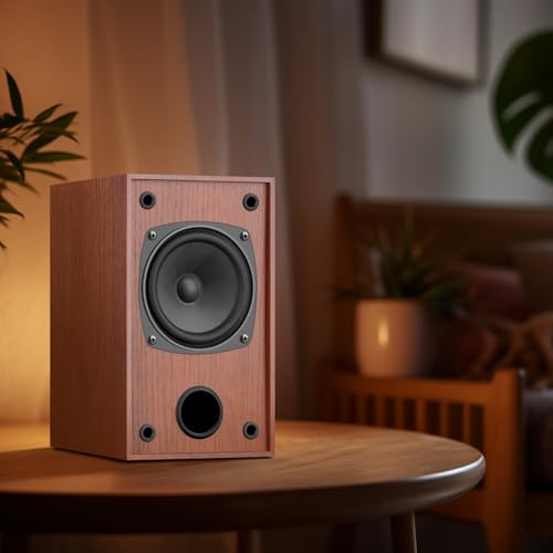 Elimavi Passive Bookshelf Speakers for Home Theater Surround Sound, Satellite Stereo Speakers with Classic Wood Grain for Record Player/Computer/TV, Wall Mountable, Cable Included, Wood Grain Color - Image 5