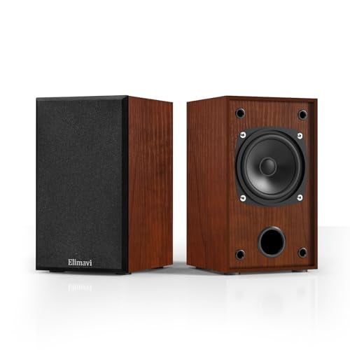 Elimavi Passive Bookshelf Speakers for Home Theater Surround Sound, Satellite Stereo Speakers with Classic Wood Grain for Record Player/Computer/TV, Wall Mountable, Cable Included, Wood Grain Color - Image 1