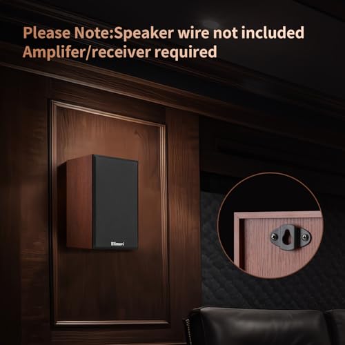 Elimavi Passive Bookshelf Speakers for Home Theater Surround Sound, Satellite Stereo Speakers with Classic Wood Grain for Record Player/Computer/TV, Wall Mountable, Cable Included, Wood Grain Color - Image 4