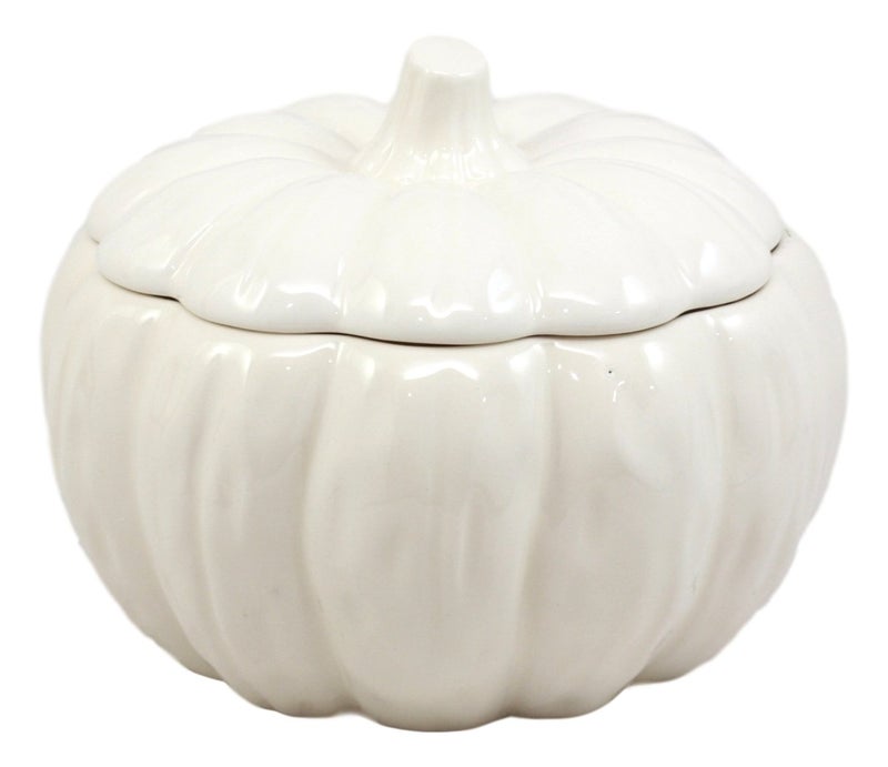 Ebros Gift Ceramic Stoneware White Harvest Pumpkin Bowl With Lid 6"" Diameter (1) - Image 5