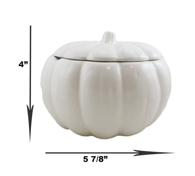Ebros Gift Ceramic Stoneware White Harvest Pumpkin Bowl With Lid 6"" Diameter (1) - Image 4