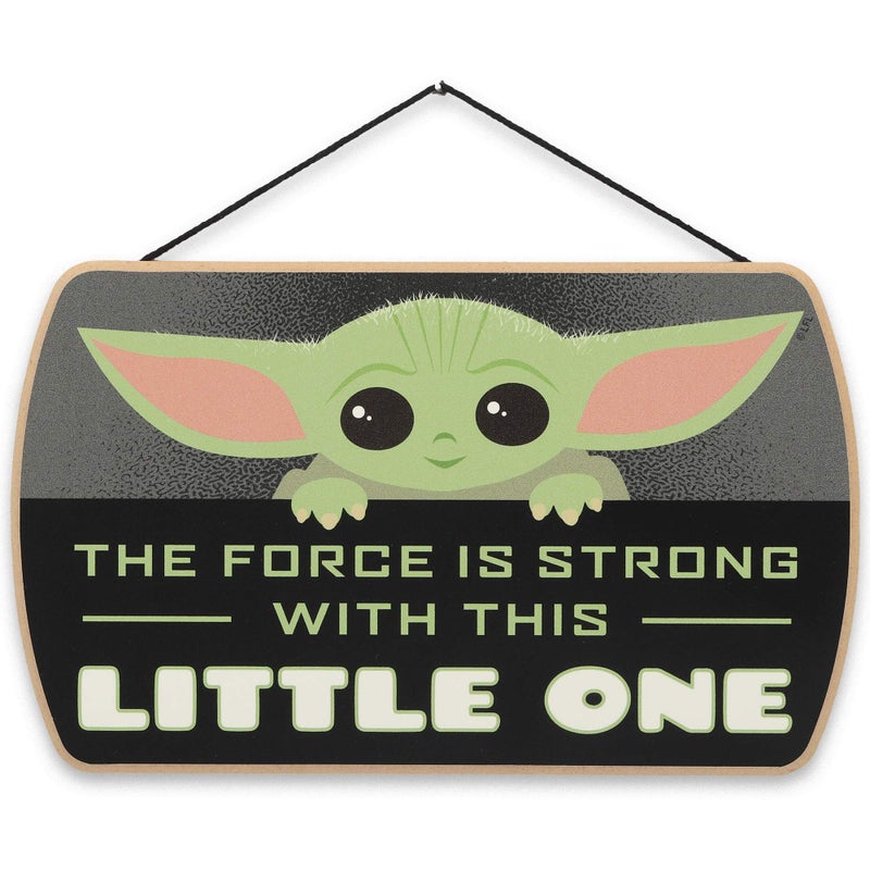 Open Road Brands Disney Star Wars: The Mandalorian Baby Yoda Force is Strong With This Little One Hanging Wood Wall Decor - Grogu, The Child - Image 1