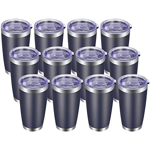 VEGOND VEGOND 20oz Tumbler with Lid and Straw Stainless Steel Tumbler Cup Bulk Vacuum Insulated Double Wall Travel Coffee Mug Powder Coated Coffee CupNavy Blue 12 Pack