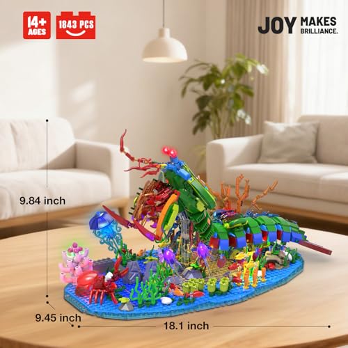 JMBricklayer Mechanical Mantis Shrimp Building Blocks Set with LED Lights Sea Creatures Ocean Animal Model Building Toys with Jellyfish Crabs Coral Reef Sea Creative Display Gift for Adults Kids 14 - Image 5
