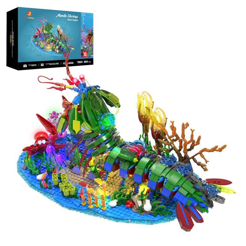 JMBricklayer Mechanical Mantis Shrimp Building Blocks Set with LED Lights Sea Creatures Ocean Animal Model Building Toys with Jellyfish Crabs Coral Reef Sea Creative Display Gift for Adults Kids 14 - Image 3