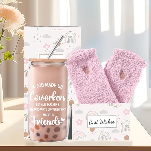 DHQH Coworker Gifts for Women, Coworker 16Oz Glass Coffee Cup with Cosmetic Bag Birthday Gifts Basket, Farewell Gifts Going Away Gift for Coworkers Sister Friends - Image 4