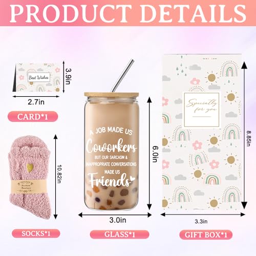 DHQH Coworker Gifts for Women, Coworker 16Oz Glass Coffee Cup with Cosmetic Bag Birthday Gifts Basket, Farewell Gifts Going Away Gift for Coworkers Sister Friends - Image 2