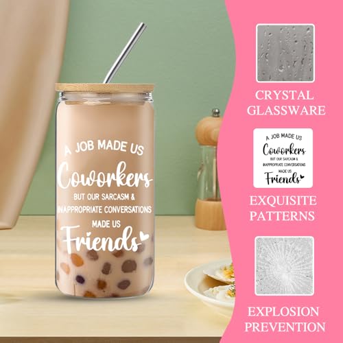 DHQH Coworker Gifts for Women, Coworker 16Oz Glass Coffee Cup with Cosmetic Bag Birthday Gifts Basket, Farewell Gifts Going Away Gift for Coworkers Sister Friends - Image 3