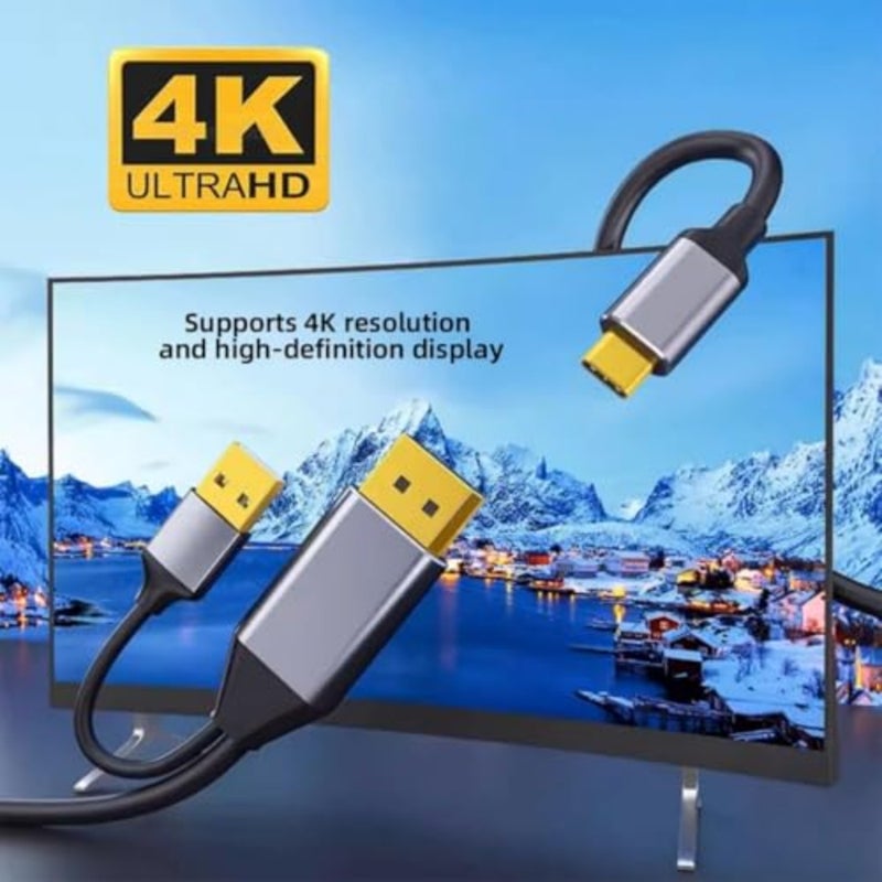 DisplayPort to USB C Cable 4K 60Hz High Speed Video Connection with Power Delivery, Compatible Touch Screen Portable Monitors and VR Headsets, 2 Meter DP Type Cord for Mac OS Windows - Image 2