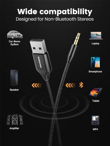 MaedHawk Aux to Bluetooth Receiver for Car, Bluetooth Aux Adapter with USB to 3.5mm Audio Jack kit BT5.3 for Car Stereo Home Speakers Music Streaming Hands-Free Calling, A2DP - Image 4