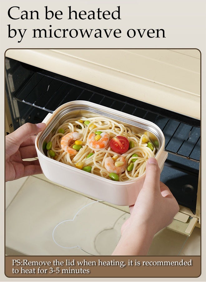 DUNISO Stainless Steel Lunch Box Stackable Double Layered Bento Box Portable Large Capacity Leak Proof Lunch Box with Cutlery and Detachable Silicone Handle Divided Food Meal Storage Containers for School Office Camping Outdoor， Microwave Oven Safety - Image 5