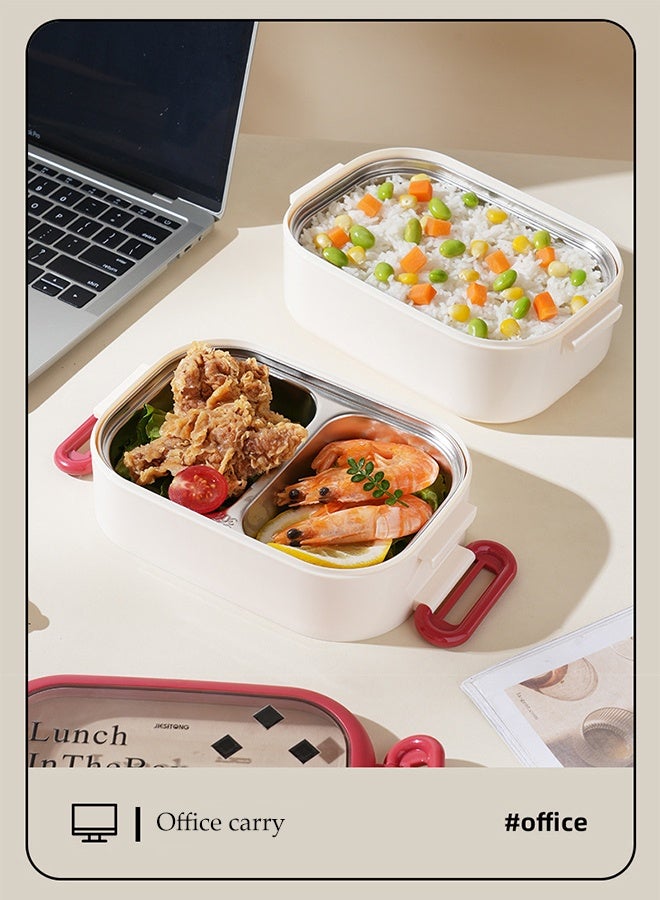 DUNISO Stainless Steel Lunch Box Stackable Double Layered Bento Box Portable Large Capacity Leak Proof Lunch Box with Cutlery and Detachable Silicone Handle Divided Food Meal Storage Containers for School Office Camping Outdoor， Microwave Oven Safety - Image 2