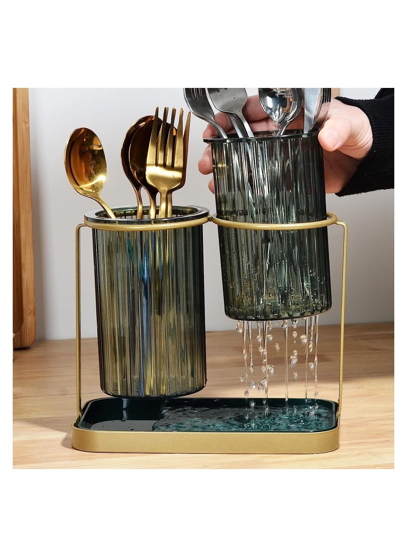 Dinnerware and Cutlery Holder, Cooking and Cutlery Organizer, Advanced Design 2 Cup Drying Bowl with Drain Tray (Circular)