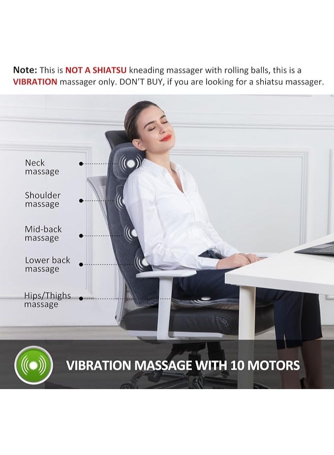 Massage Seat Cushion with Heat Function, Full Back and Thigh Vibration Massage Pad with Multiple Motors, Comfortable Home and Office Relaxation Support - Image 2