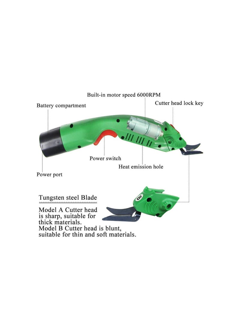 WBT-2 Cordless Electric Scissors for Cutting Fabric/Carpet/Sponge/Paperboard Fiberglass Scissor w/ 2 Blades 5000mAh Large Battery Low Noise