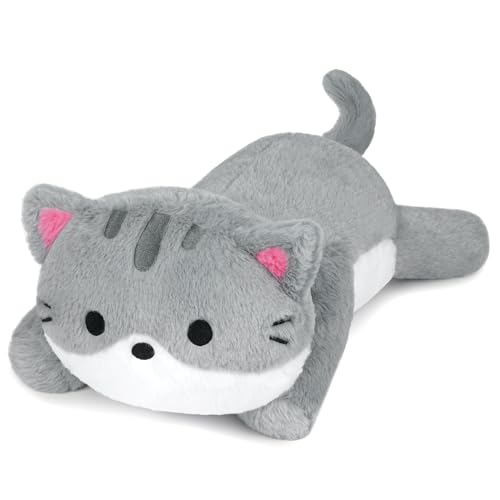 Leokawin Weighted Cat Stuffed Animals for Kids18 Inch 2 lbs Weighted Cat Plush PillowSoft Kawaii Large Grey Kitten Stuffed Animal Cuddle Plush Toy for Gifts Birthday Christmas - Image 1