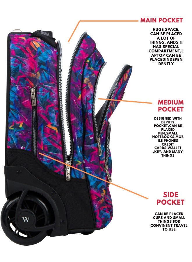 Wires 3 Piece Kids School Trolley Bag laptop compartment 2 Wheels With Lunch bag & Pencil Case  - Image 4