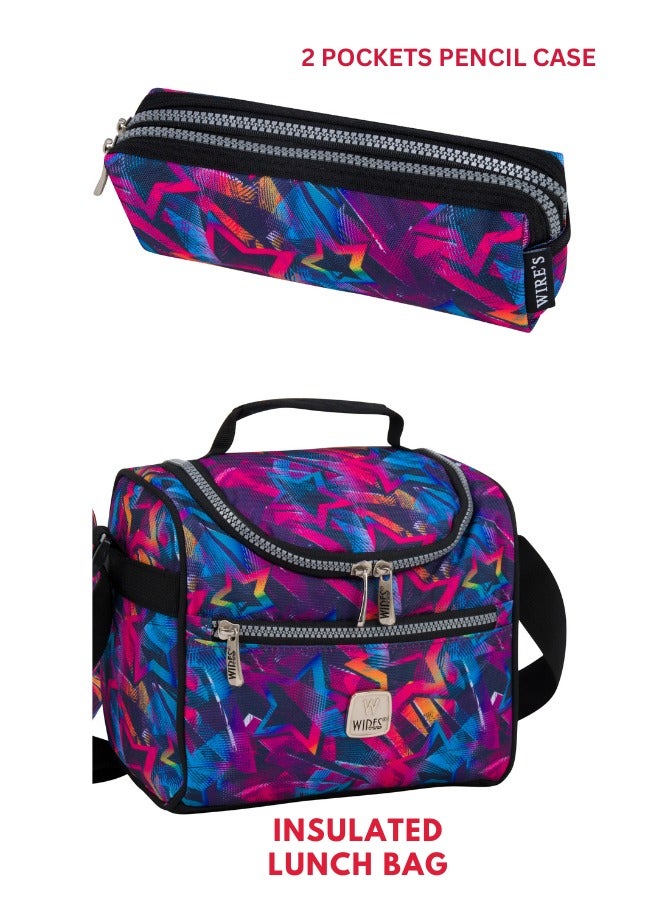 Wires 3 Piece Kids School Trolley Bag laptop compartment 2 Wheels With Lunch bag & Pencil Case  - Image 5