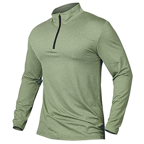 MANSDOUR Men's Active Sports Shirt 1/4 Zip Performance Long Sleeve Workout Running T Shirt Pullover Tops Army Green - Image 2