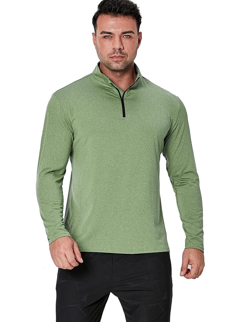 MANSDOUR Men's Active Sports Shirt 1/4 Zip Performance Long Sleeve Workout Running T Shirt Pullover Tops Army Green - Image 4