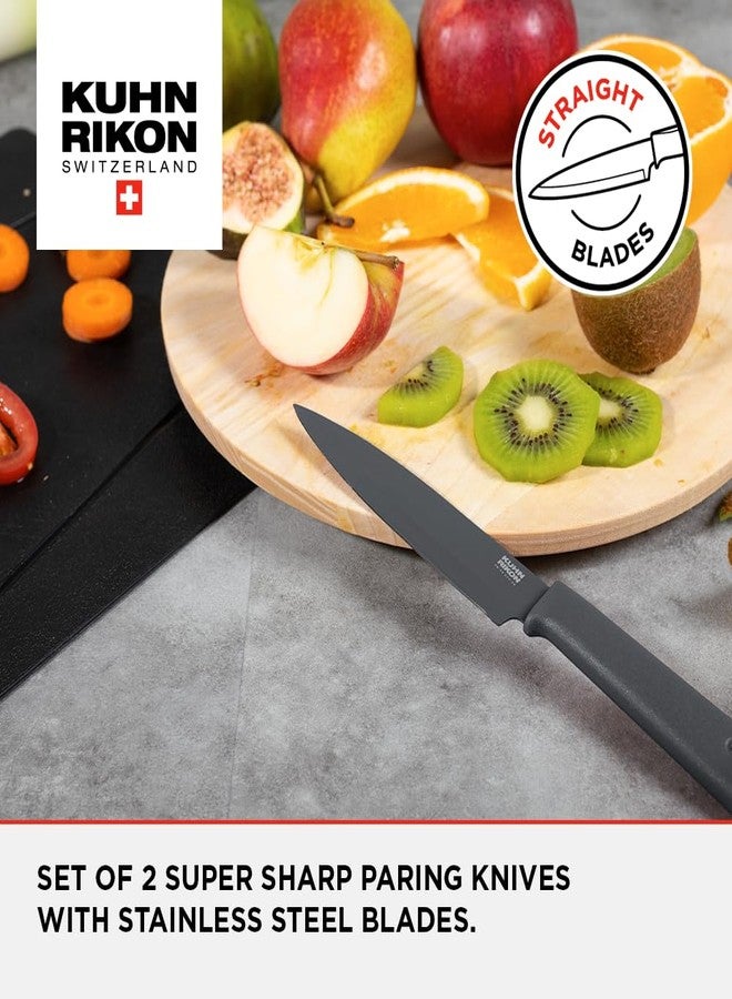 كون ريكون سكاكين تقشير كون ريكون كولوري+ غير لاصقة، مستقيمة ومسننة، مع أغطية أمان، طقم من قطعتين، برتقالي وأخضر - Image 2