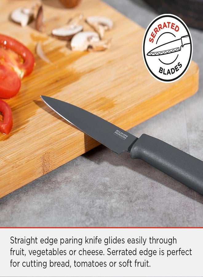 كون ريكون سكاكين تقشير كون ريكون كولوري+ غير لاصقة، مستقيمة ومسننة، مع أغطية أمان، طقم من قطعتين، برتقالي وأخضر - Image 4