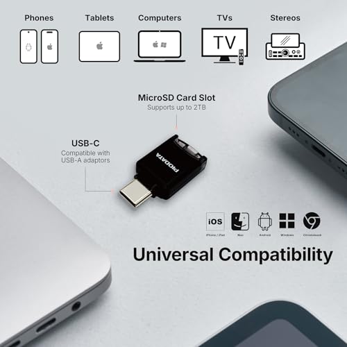 Piodata Phone Memory Card Reader: Micro SD USB-C Drive for iPhone and Android, Auto Photo & Video Backup, iXflash Q mini Apple MFi Portable Flash Storage with Free App and MicroSD Slot Adaptor Black - Image 5