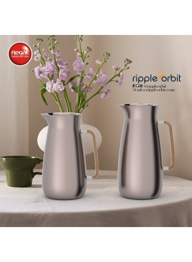 ريجال من ريبل طقم ترمس حافظ للحرارة 0.8 لتر + 1 لتر – ستانلس ستيل مزدوج الجدار مع بطانة زجاجية – حافظ ساخن وبارد - Image 2