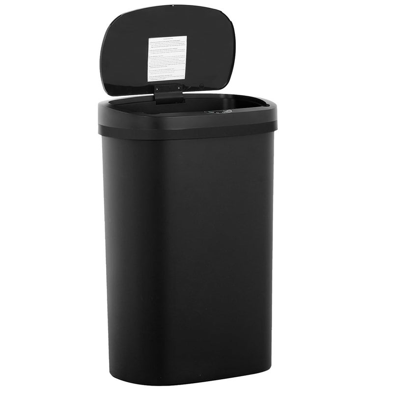 BestOffice | 13 Gallon Plastic Trash Can with Lid | Dark Black | Automatic Touchless Garbage Can | Odor Control | Modern Oval Design | Easy to Clean | Fits Any Kitchen, Bathroom, Office or Home - Image 1