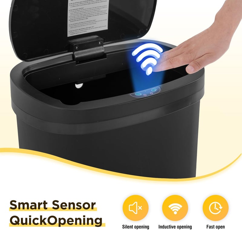BestOffice | 13 Gallon Plastic Trash Can with Lid | Dark Black | Automatic Touchless Garbage Can | Odor Control | Modern Oval Design | Easy to Clean | Fits Any Kitchen, Bathroom, Office or Home - Image 5