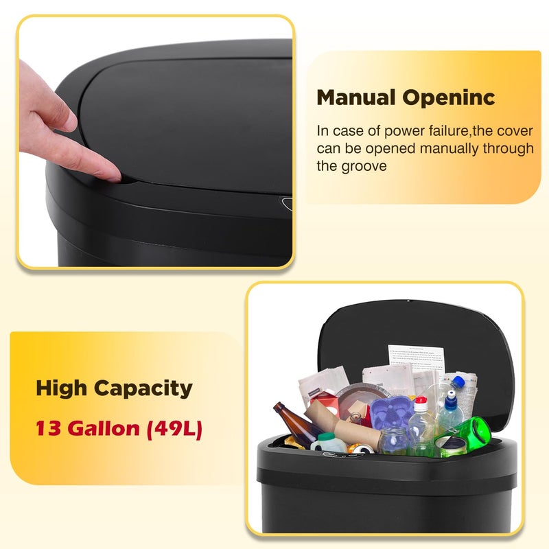 BestOffice | 13 Gallon Plastic Trash Can with Lid | Dark Black | Automatic Touchless Garbage Can | Odor Control | Modern Oval Design | Easy to Clean | Fits Any Kitchen, Bathroom, Office or Home - Image 4