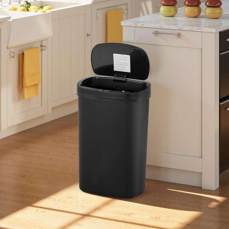 BestOffice | 13 Gallon Plastic Trash Can with Lid | Dark Black | Automatic Touchless Garbage Can | Odor Control | Modern Oval Design | Easy to Clean | Fits Any Kitchen, Bathroom, Office or Home - Image 2