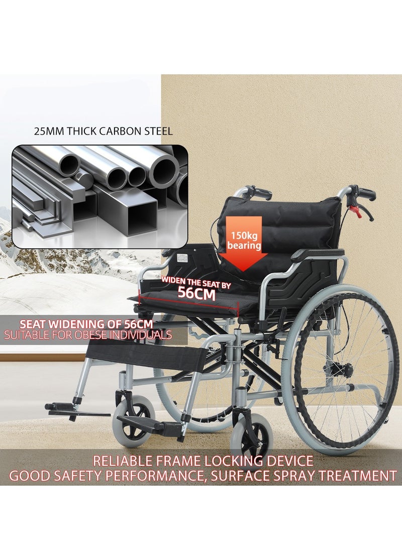 Cool Baby 56CM Wide Foldable Lightweight Wheelchair for Adult 300lbs Heavy-Duty Folding Transport Self-Propelled Wheel Chair with 24-Inch Seat  - Image 2