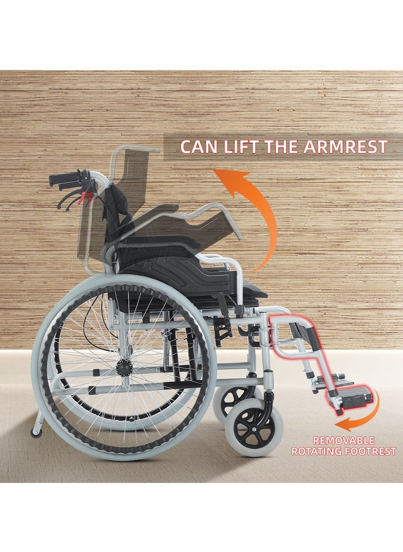 Cool Baby 56CM Wide Foldable Lightweight Wheelchair for Adult 300lbs Heavy-Duty Folding Transport Self-Propelled Wheel Chair with 24-Inch Seat  - Image 4