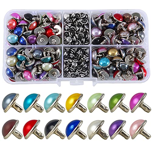 YORANYO 160 Sets 1332 Inch Mixed Colors Leather Rivets Pearl Rivets Studs Imitation Pearl Rivets for Clothing Rapid Rivets Studs for Belts Bags Shoes Dog Collars Leather Craft Rivets - Image 1