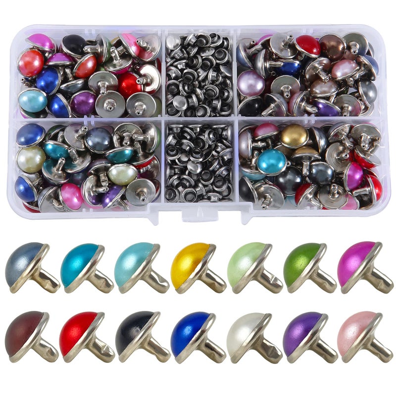 YORANYO 160 Sets 1332 Inch Mixed Colors Leather Rivets Pearl Rivets Studs Imitation Pearl Rivets for Clothing Rapid Rivets Studs for Belts Bags Shoes Dog Collars Leather Craft Rivets - Image 3