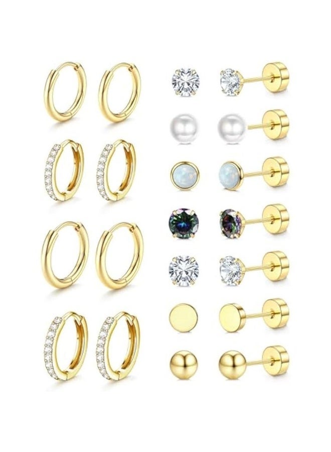 11 زوجًا من الأقراط الحلقية المضادة للحساسية للنساء بتصميم مسطح من الفولاذ المقاوم للصدأ من الدرجة الطبية مناسبة للأذنين الحساسة أقراط حلقية ذهبية عصرية مجموعة أقراط غضروفية متعددة الثقوب مجموعة مجوهرات متعددة الثقوب كهدية - Image 1