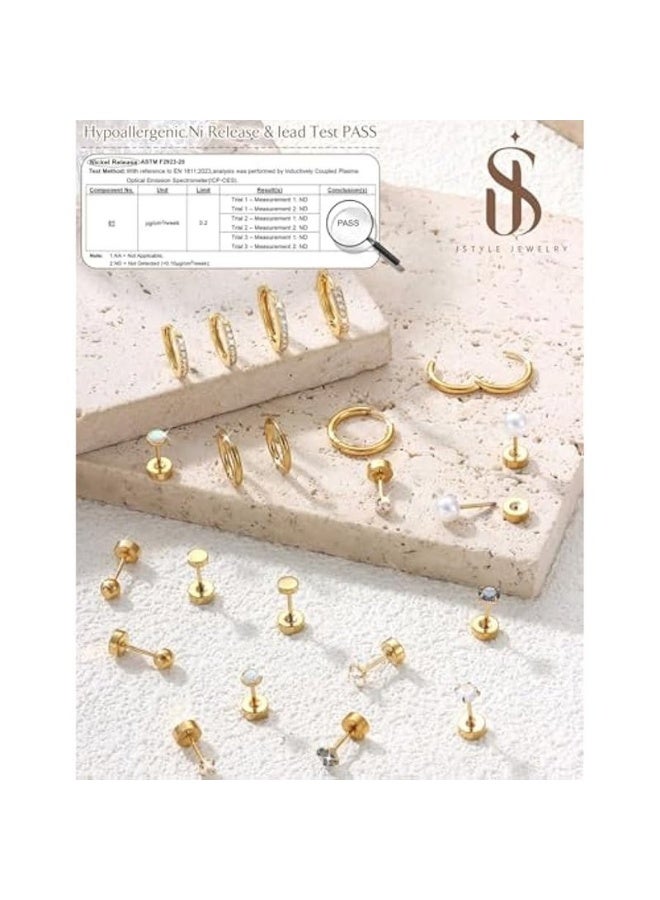 11 زوجًا من الأقراط الحلقية المضادة للحساسية للنساء بتصميم مسطح من الفولاذ المقاوم للصدأ من الدرجة الطبية مناسبة للأذنين الحساسة أقراط حلقية ذهبية عصرية مجموعة أقراط غضروفية متعددة الثقوب مجموعة مجوهرات متعددة الثقوب كهدية - Image 5
