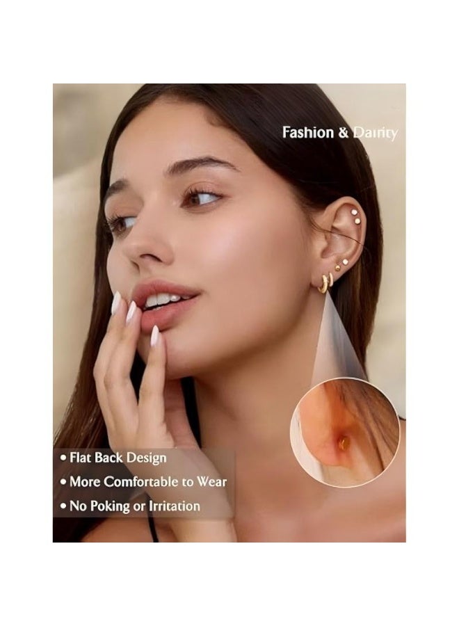 11 زوجًا من الأقراط الحلقية المضادة للحساسية للنساء بتصميم مسطح من الفولاذ المقاوم للصدأ من الدرجة الطبية مناسبة للأذنين الحساسة أقراط حلقية ذهبية عصرية مجموعة أقراط غضروفية متعددة الثقوب مجموعة مجوهرات متعددة الثقوب كهدية - Image 2