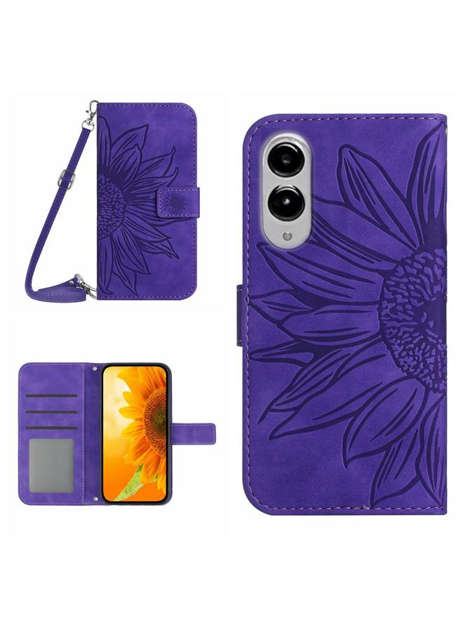 اس-توب جراب لهاتف Samsung Galaxy S25 Edge 5G، جراب هاتف من الجلد القابل للطي منقوش عليه نقشة زهرة الشمس مع حبل تعليق - Image 1