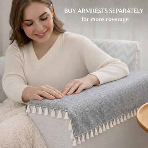 STITCHNEST Jute Sofa Cover – Grey, 24x60 Inch | Soft Textured Fabric with Tassel| Full Coverage Sofa for Living Room Décor - Image 2