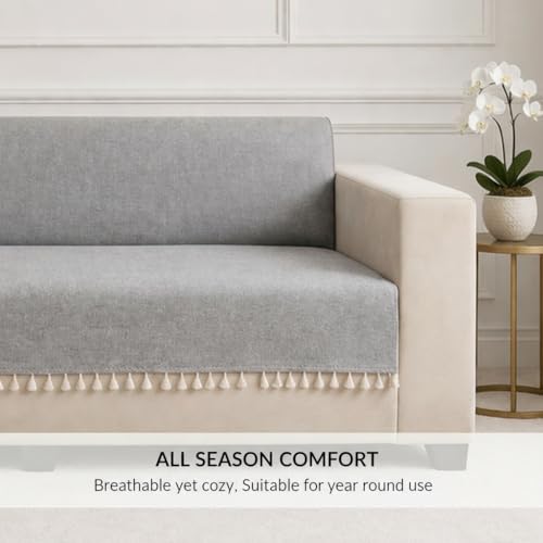 STITCHNEST Jute Sofa Cover – Grey, 24x60 Inch | Soft Textured Fabric with Tassel| Full Coverage Sofa for Living Room Décor - Image 5