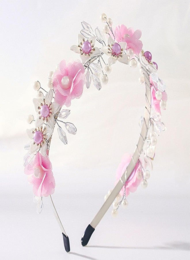 Campsis Flower Princess Headpiece Pink Headband for Girls Pearl Hair Bands Wedding Bride Hair Accessories for Women - Image 5