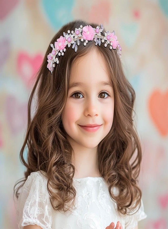 Campsis Flower Princess Headpiece Pink Headband for Girls Pearl Hair Bands Wedding Bride Hair Accessories for Women - Image 4