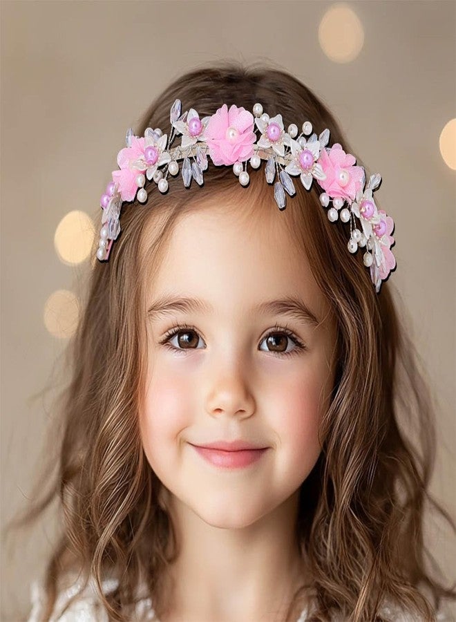 Campsis Flower Princess Headpiece Pink Headband for Girls Pearl Hair Bands Wedding Bride Hair Accessories for Women - Image 3