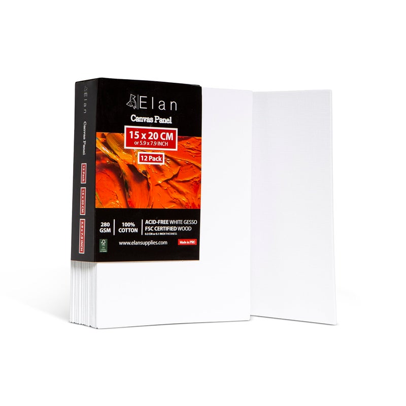 Elan Cotton Canvas Panels for Painting 15x20 CM 12Pack Art Canvases for Painting Triple Primed Blank Canvases for Art 15x20 Canvas Boards