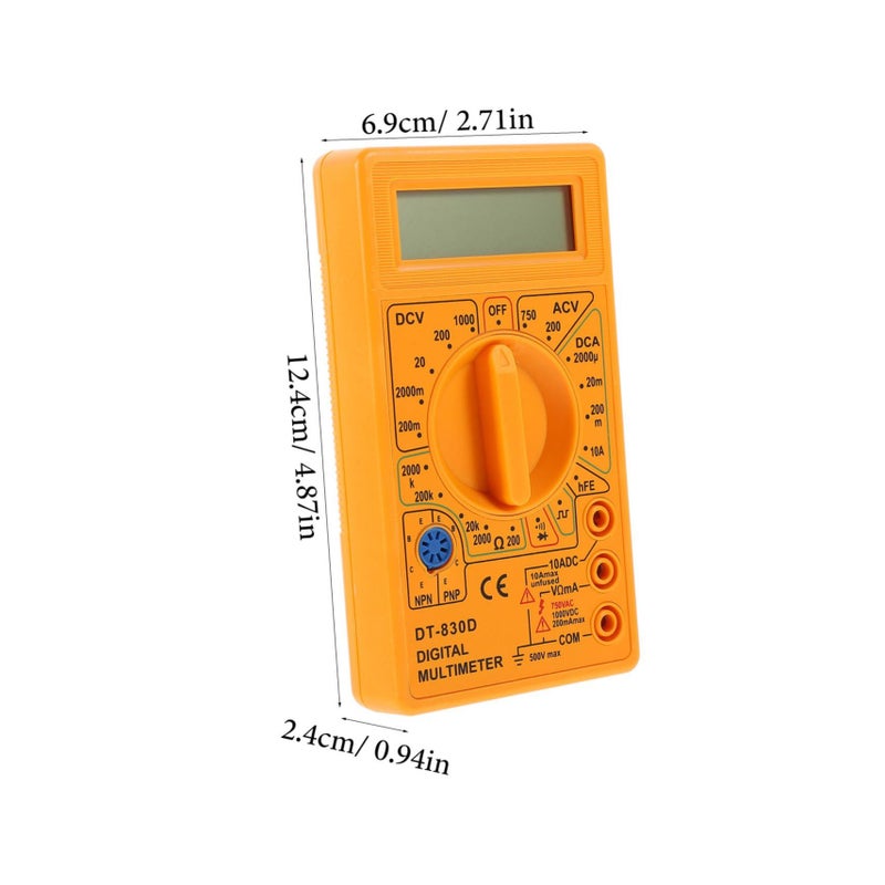 2Pcs Yellow Digital Multimeter Handheld Tester LCD Display Voltage Ampere Ohm Diode Testing - Image 4