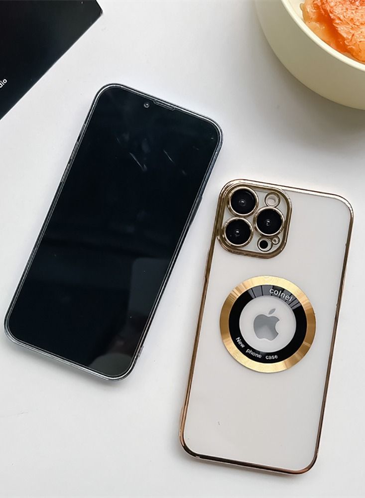 Color Fans for iPhone 13 Pro Case Magnetic Compatible with Magsafe Glass Lens Camera Protector Logo View Hard Luxury Phone Case for Women Men Transparent Cover Gold - Image 4