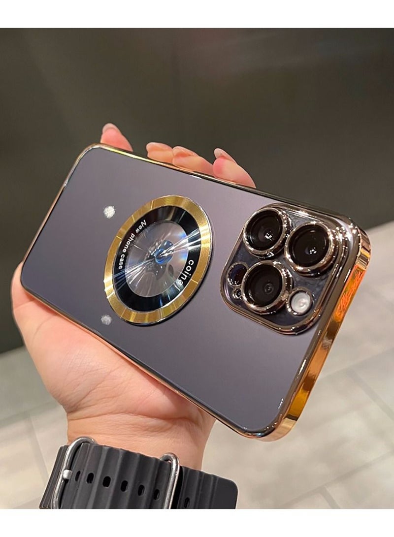 Color Fans for iPhone 13 Pro Case Magnetic Compatible with Magsafe Glass Lens Camera Protector Logo View Hard Luxury Phone Case for Women Men Transparent Cover Gold - Image 3