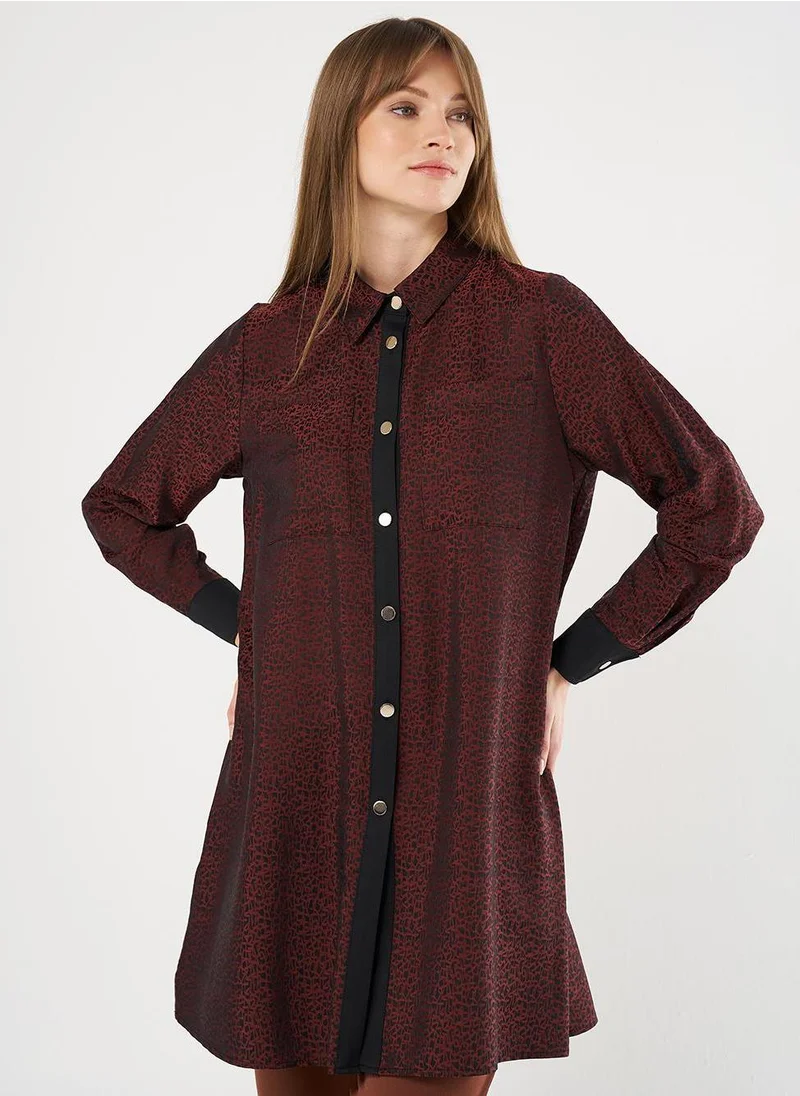 Kayra Double-Pocket Jacquard Tunic Chestnut
